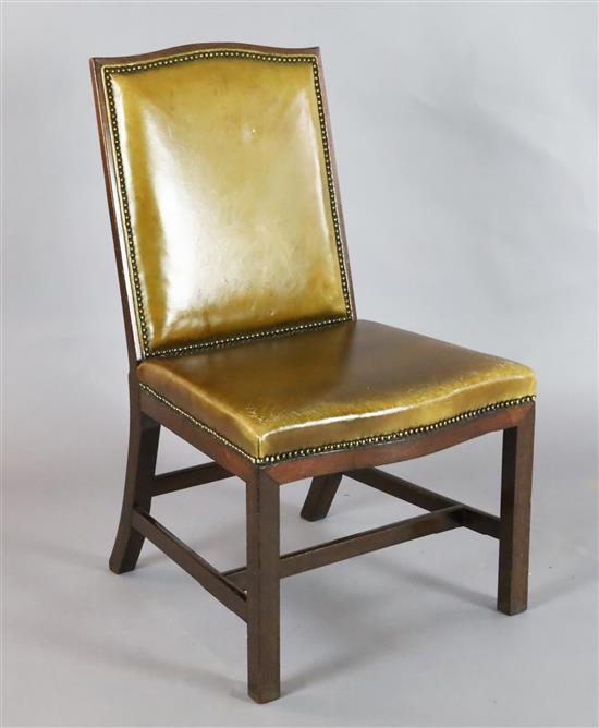 A George III style mahogany desk chair, W.1ft 10in. H.3ft